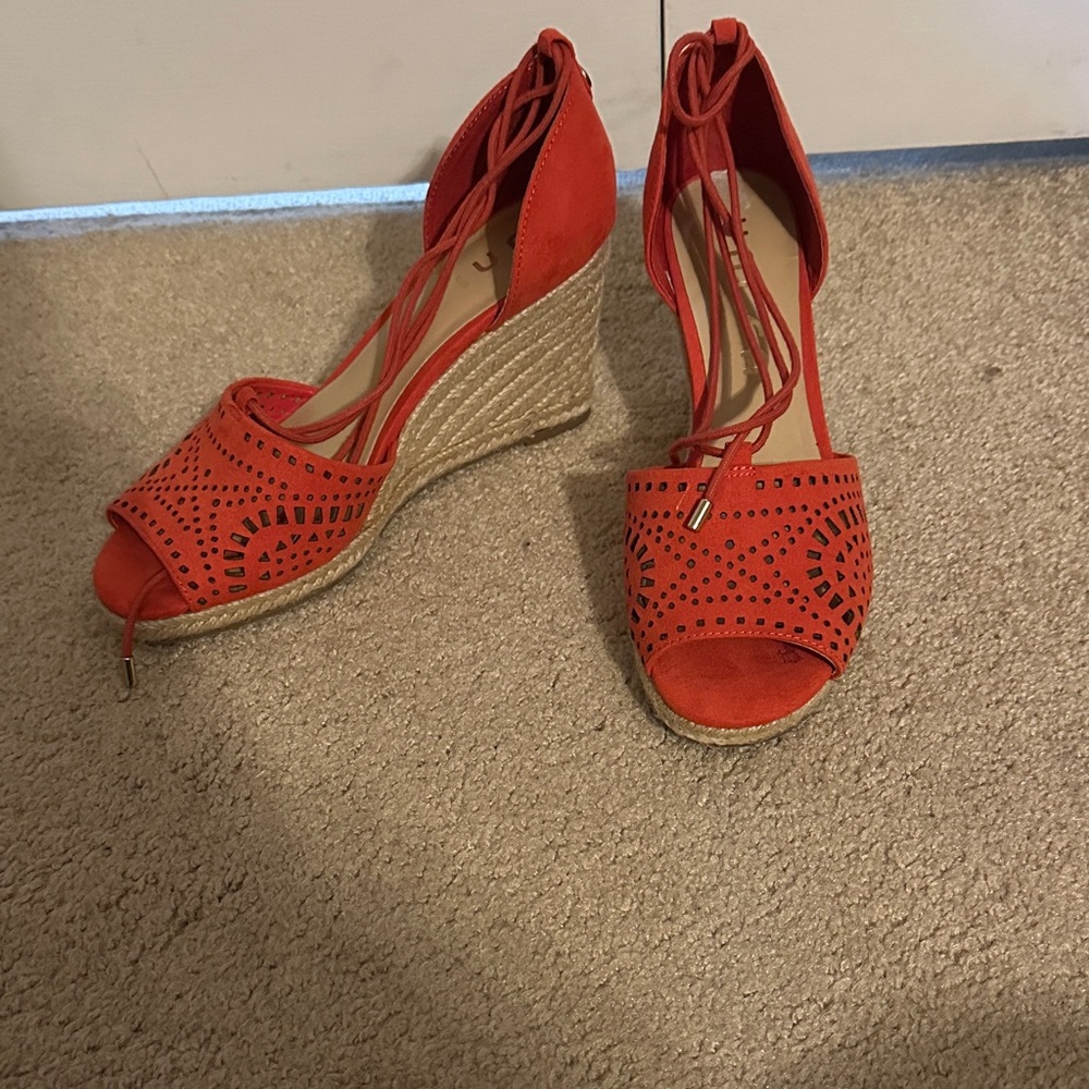 Unisa Red Lace-Up Espadrille Wedges